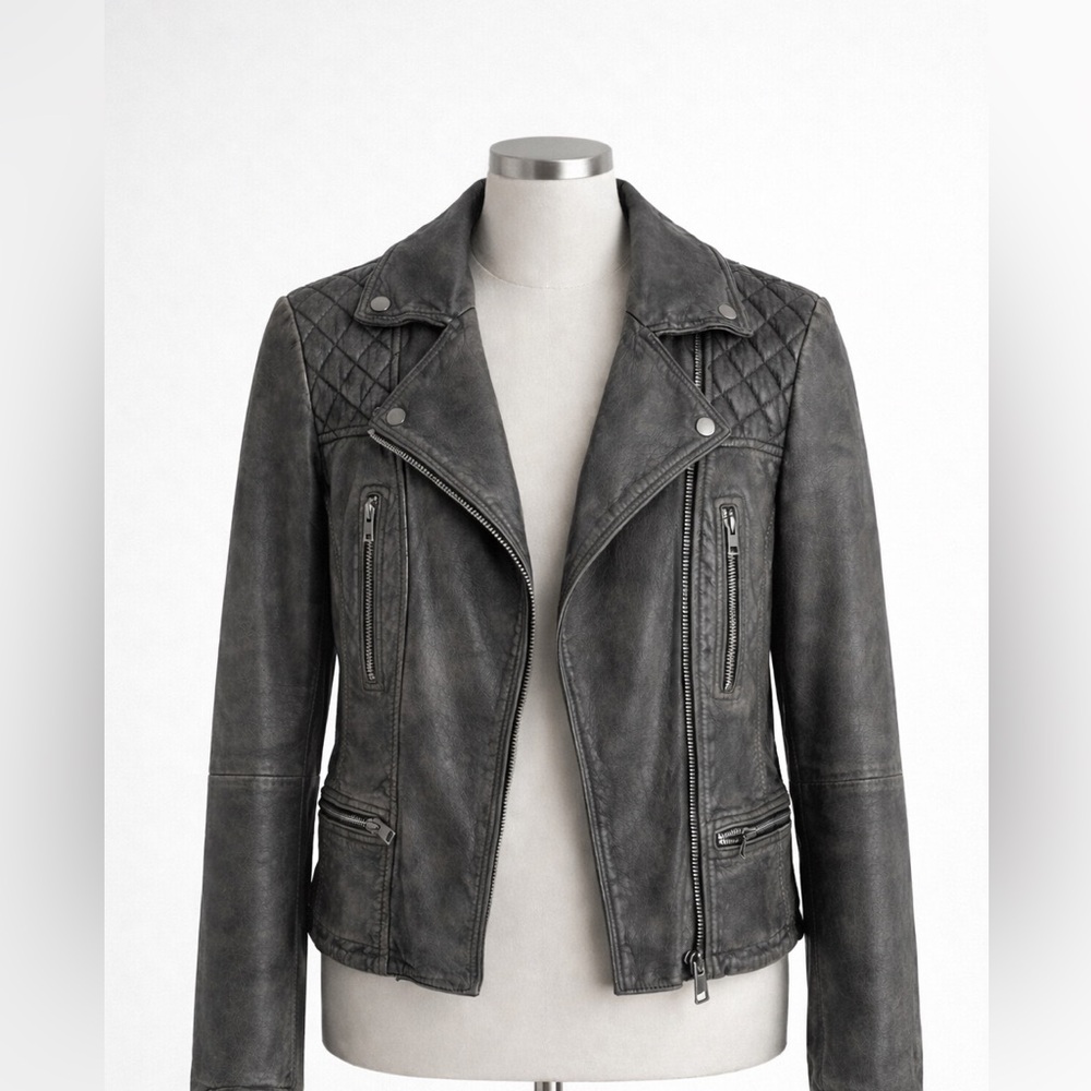 AllSaints Quilted dark Gray Leather Jacket